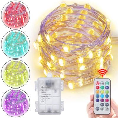 China Christmas Led String Lights Battery Operated Colorful With Remote Waterproof Firefly Twinkle Lights Ribbon Cooper Wire Lights for sale