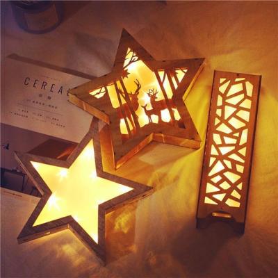 China Modern Wooden Elk Stars Battery Shape LED Night Light New Year Christmas Decoration Bedroom Cylindrical Table Lamp for sale