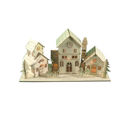 China Generic Cute LED Light Wooden House Xmas Party Ornaments Holiday Decoration DIY HS-034 for sale