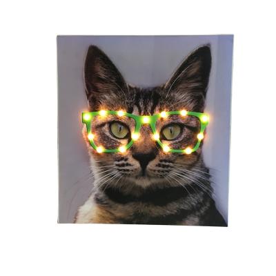 China Indoor Decoration Cat Face New Style MDF Picture Wooden Photo Frame With Led Light for sale