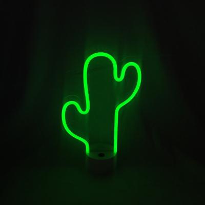 China Neon LED Cactus Lights Signs Modern Room Decor Lights with Pedestal Night Lights for sale