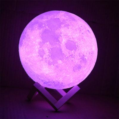 China Home Decoration DECO Moon Night Lamp 15cm 16 Colors LED 3D Printing Moonlights With Wooden Stand, Remote And USB Rechargeable Touch Control Gift for sale