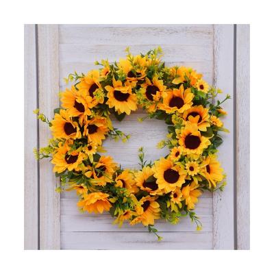 China Cheap Wholesale Silk Price Artificial Sunflowers Wreath for sale