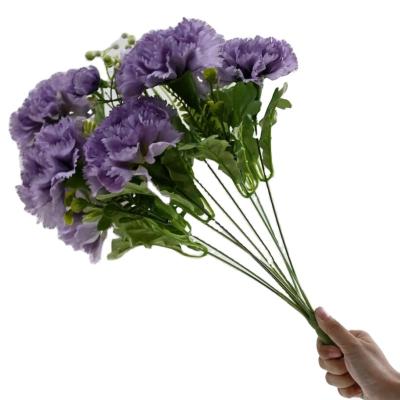 China Home.Restaurant.Bar.Hotel.Wedding Artificial Silk Carnation Flowers Home Decoration and Wedding Arrangements Fake Purple Carnation Bouquet Artificial Flowers for sale