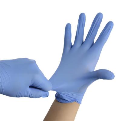 China Vehicle Repairing Blue Powder Free Household Stain Nitrile Daily Use Examination Gloves for sale