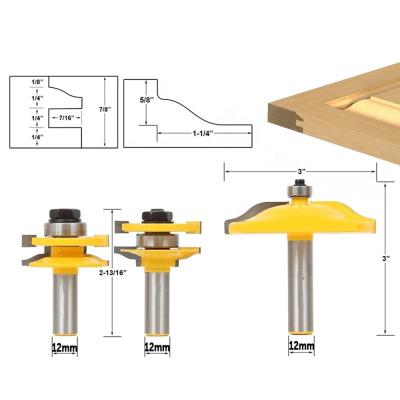 China CNC Woodworking Router Bit 12mm Leg 3pcs Door Panel Cabinet Tenon Router Bit Cabinet Rail and Stile Set Raiser Ogee Milling Cutter panel for wood for sale