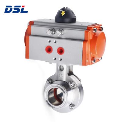 China Stainless Steel 304 / 316 Sanitary Stainless Steel Pneumatic Butterfly Valve Clamped for sale