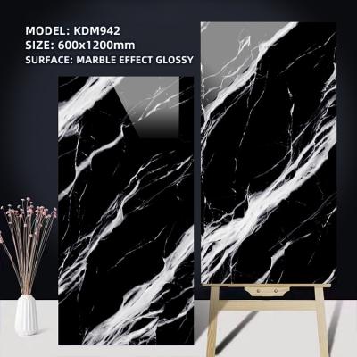 China Factory 600x1200 Modern Black Polished Glazed Floor Tile Polished Porcelain Slabs For Living Room Decoration for sale