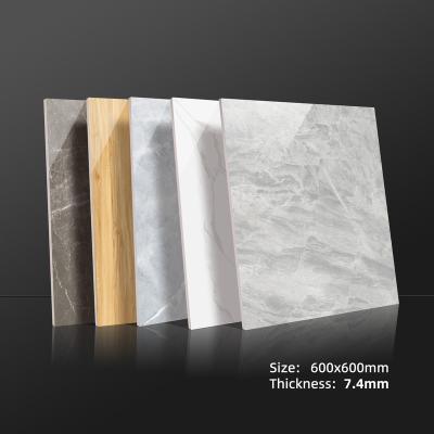 China Latest Modern Design 600x600 Gray Luxury Full-body Polished Porcelain Wood Veins Marble Glazed Floor Tiles for sale