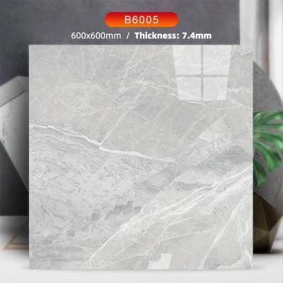 China Modern hot sale 600x600mm full-body marble look dack light gray white porcelain 7.4mm thickness polished glazed floor tile for sale