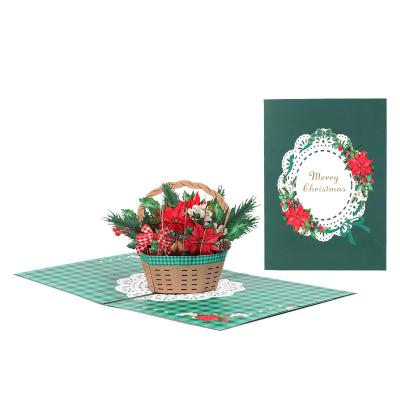 China Recyclable Christmas 3d Business Thank You Handmade Christmas Flower Basket Card for sale