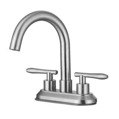 China Modern Hybrid Two Handle Basin Faucet Waterway 304 Stainless Steel Two Lever Bathroom Mixer Basin Faucet for sale