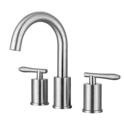 China Other Amazon Hot Selling 304 Stainless Steel Basin Faucet 3 Hole Double Handle Bathroom Basin Faucets for sale