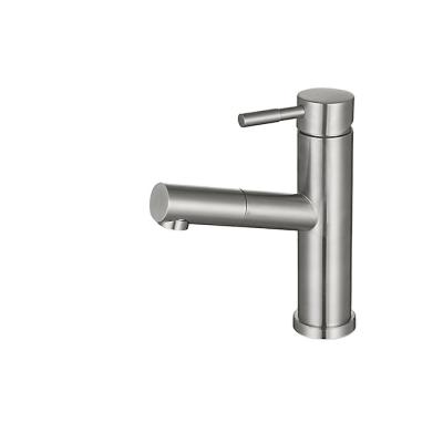 China Pull Out Single Hole Spray Household Stainless Steel Cold-Hot Mixer Water Bathroom Faucet Surface Brushed To Pull Out Basin Faucet for sale