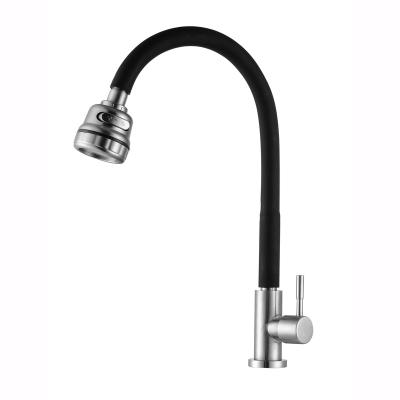 China Other Colored Flexible Neck Any Direction Rotating 304 Stainless Steel Single Cold Faucet Black Kitchen Faucet for sale