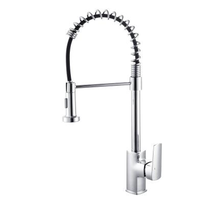 China Pull Out Spray New Product Household Spring Kitchen Sink Faucet Chrome Single Handle Pull Down Kitchen Brass Hot Cold Faucet for sale