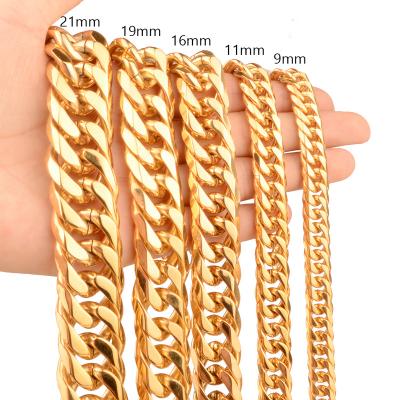 China FASHIONABLE Heavy Cool 18K Gold Stainless Steel Cuban Chain Men's 9/11/13/16/19/21MM Curb Necklace 16-36