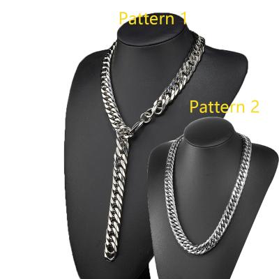 China TRENDY 16mm Width Stainless Steel Cool Silver Polished Cuban Link Chain Men's Double Curb Jewelry Men's Necklace for sale