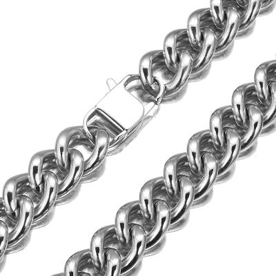 China Hotsale Wholesale 15mm TRENDY Silver Metal Stainless Steel Cuban Link Chain Necklace With Square Buckle 7-36inch for sale