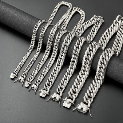 China TRENDY New Fashion Hip Hop Stainless Steel Cuban Chain Necklace For Men Silver Miami Cuban Link Chain Necklace for sale