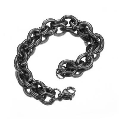 China Hiphop Fashion Jewelry 11/13/15mm Round Rolo Chain Cuff Bracelets Black Plated Circle Chunky Chain Bracelet Women Bangles for sale