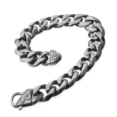 China Newest Hiphop 316L Stainless Steel Cuban Curb Link Chain Cuff Bracelets 12/15mm For Men's 7-11inch Bracelet Black Bangles for sale