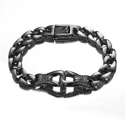 China Hiphop Vintage Jewelry 12mm Chain Bracelet Stainless Steel Cuff Bracelets Punk Black Cuban Chain Bracelet For Men 8.66