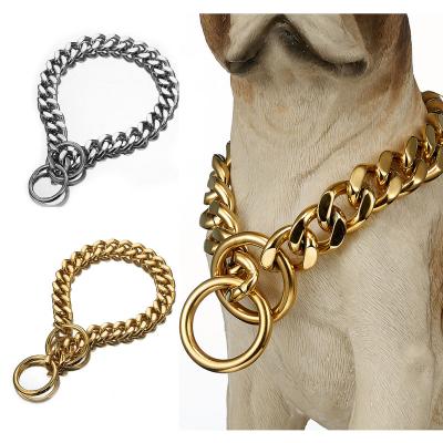 China High Quality Silver Or Gold Plated Cuban Link Choke Dog Collar 13/15MM 316L Stainless Steel Chain Jewelry MY1DG016 for sale