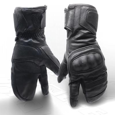 China Wholesale Adult Leather Waterpoof/Motorcycle Safety Riding Gloves Windproof Touch Screen Winter Sport Three Fingers for sale