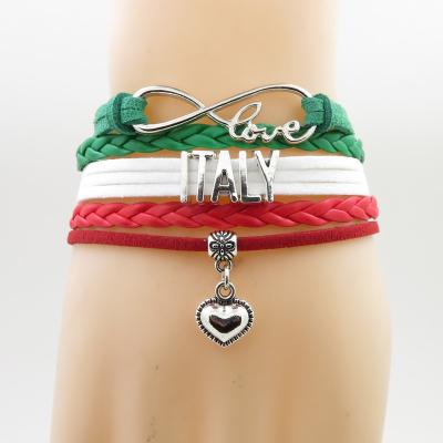 China ALLOY suede infinity love country ITALY bracelet heart charm leather wrap handmade bracelets and bangles for women jewelry for sale