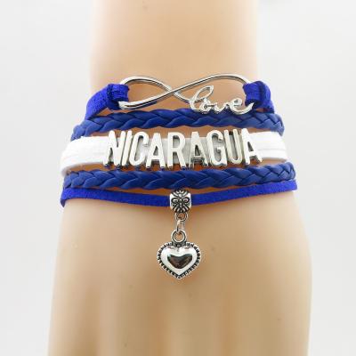 China ALLOY Infinity Love Nicaragua Heart Charm Bangle Nicaragua National Flag Banner Bangle & Bracelet For Woman And Man Jewelry for sale