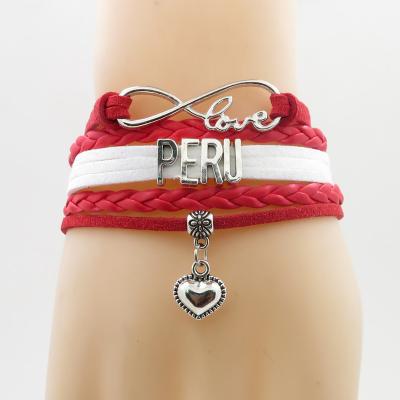 China ALLOY nfinity love Peru bracelet heart charm Peru national flag bracelet and bangle for woman and man jewelry for sale