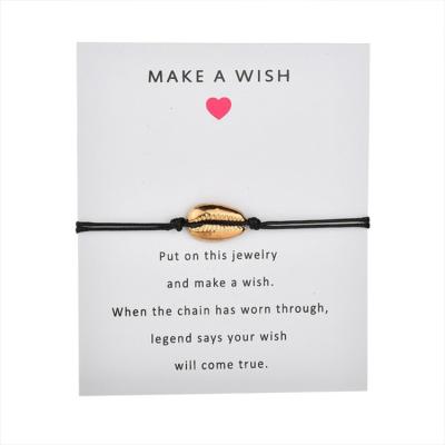 China fashionable & Wholesale Handcrafted Beauty Wish Card Gold Shell Charms Friendship Bracelet For Gift Jewelry Wrap Beaded Rope Make Wish Bracelet for sale