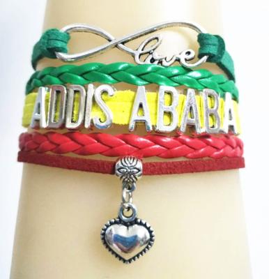 China Ethiopia National Flag Bracelet Bangle Love Province Addis Ababa Charms Infinity Heart Bracelet Woman Man Fashionable for sale