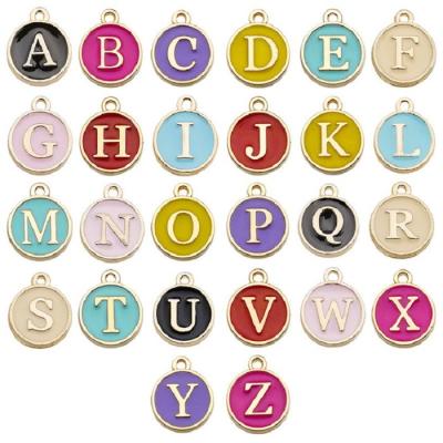 China TRENDY colors choose bracelet necklace pendants enamel metal A-Z Alphabets English Letters gold charm beads for jewelry making DIY use for sale