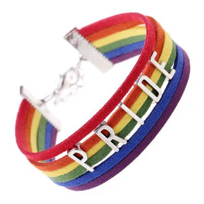 China ALLOY Gay Pride LGBT Rainbow Bracelet Unisex Leather Jewelry Lesbian Bisexual Carriage for sale