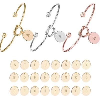 China Alloy (Lead & Nickel Free) Wholesale Ladies Bangle Bracelet Alphabet Selected Charms Like Knot Cuff Bracelet Jewelry for sale