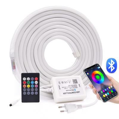 China EU 220V RGB LED LANDSCAPE Flex Neon Rope Light 2835 Strip Waterproof Outdoor Lighting Neon Sign WIFI BT Neon Ribbon 5050 120Leds/m for sale