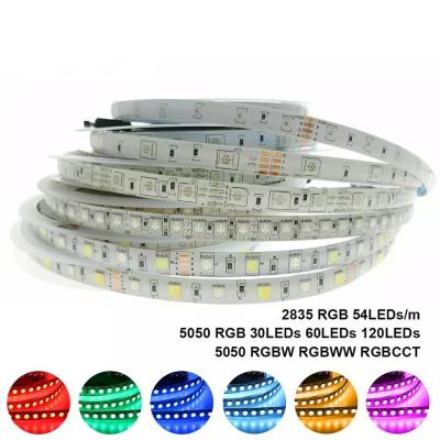 China LANDSCAPE RGB LED Strip 2835 DC 5050 12V LED Lights 5M Tape Waterproof RGBW RGBWW RGB Flexible Ribbon 54LEDs/m 60LEDs/m 120LEDs/m 5m/lot for sale