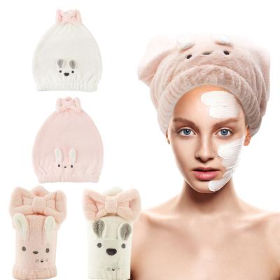 China Microfiber Coral Fleece Hair Drying Towel QUICK DRY Wrap Super Absorbent Fast Cute Animal Shape Dry Hair Cap for sale