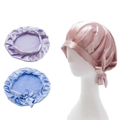 China European and American Silk Sleep Hat Long Style Satin Hair Hood Elastic Band Hair Hood Sleep Hat for Women Long Short Hair for sale