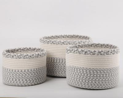 China Wholesale Cheap Viable Cotton Rope Round Woven Storage Basket (Set 3) White Storage Basket Bins for Office Shelf Organization for sale