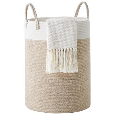 China Large Durable Laundry Hamper Woven Blanket Baskets With Durable Handles Rope Basket For Cloth Toys Nursery Storage for sale