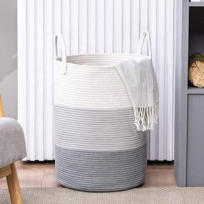 China Large Durable Laundry Hamper Woven Blanket Baskets With Durable Handles Rope Basket For Cloth Toys Nursery Storage for sale