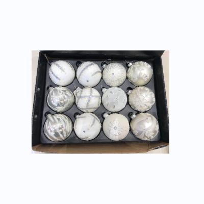 China Christmast Ornament Christmas Tree Ornaments Glass Ball Customized Logo Sliver White Glass Christmas Balls for sale