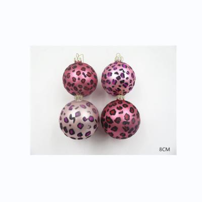 China Christmast Leopard Pattern Glass Christmas Tree Baubles Painted Modern Glass Balls Christmas Tree Ornament for sale