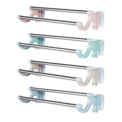 China With Hook No Punching Bathroom Kitchen Stainless Steel Towel Rack Towel Rod Over Door Cabinet Shelf Stretch Hanging Rack for sale