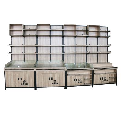 China Factory Price Single Sided Supermarket Shelves Wooden Steps Grains Dried Fruits Honey Snacks Showcase for sale