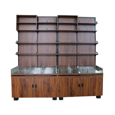 China Single Sided Supermarket Wood Shelf Display Rack OEM Bulk Foods Display Racks For Grocery Store for sale