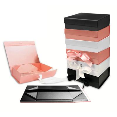 China Recycled Materials Customized Pink Gift Box Magnetic Closed Box With Extra Ribbon Premium Gift Packaging Box for sale